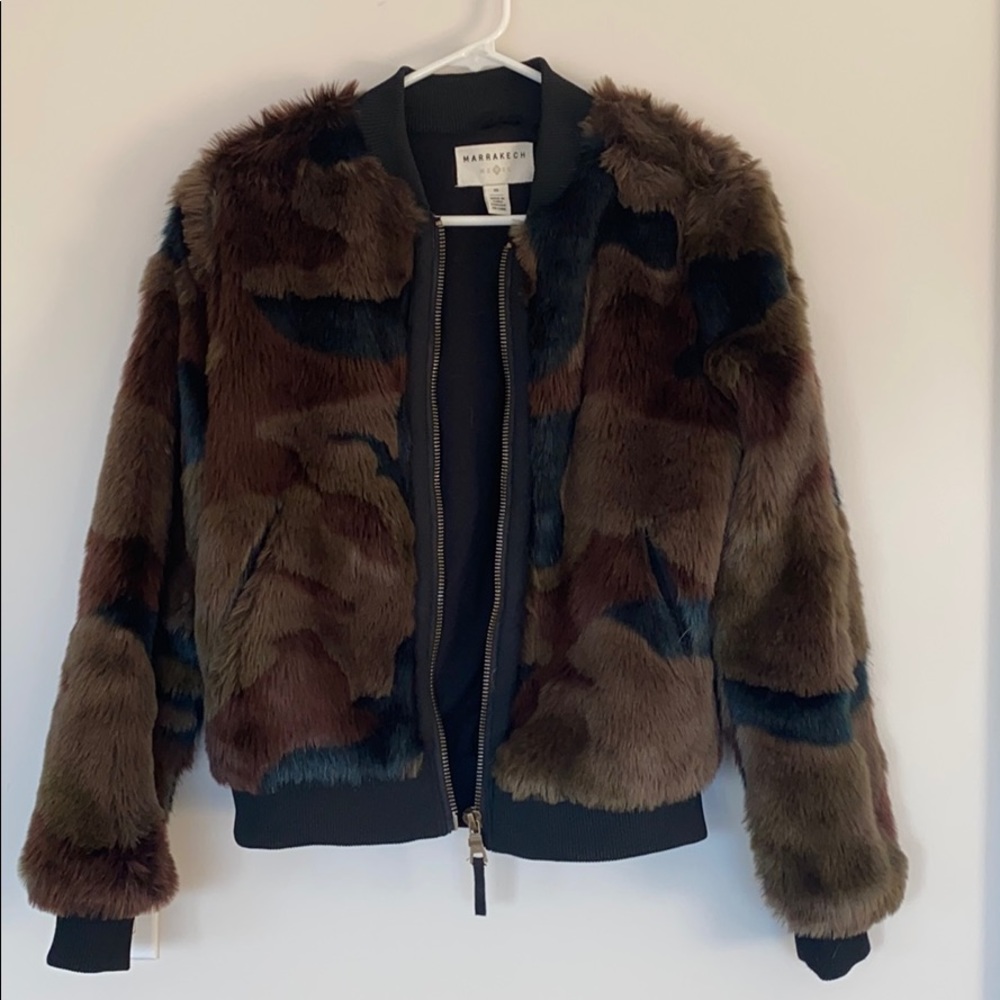 Faux Fur Camo Bomber